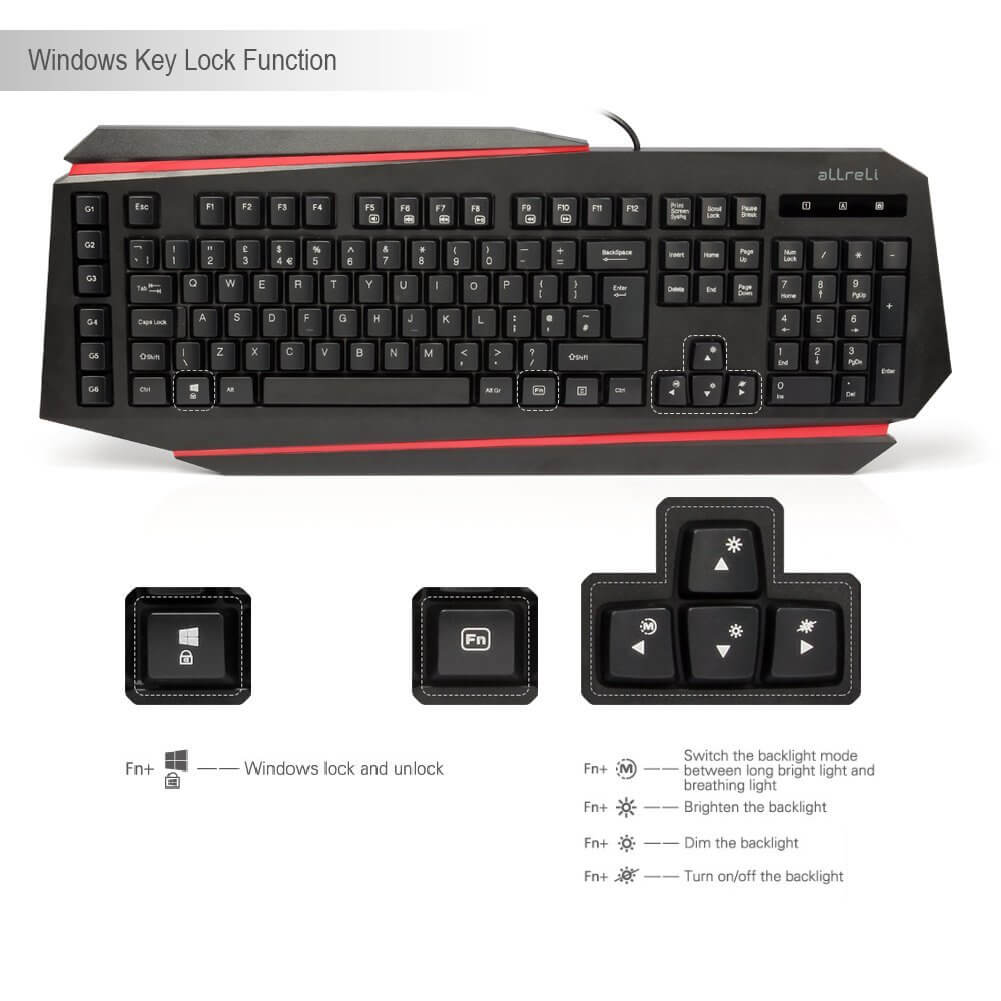 aLLreLi K9500U LED Backlit Gaming Keyboard